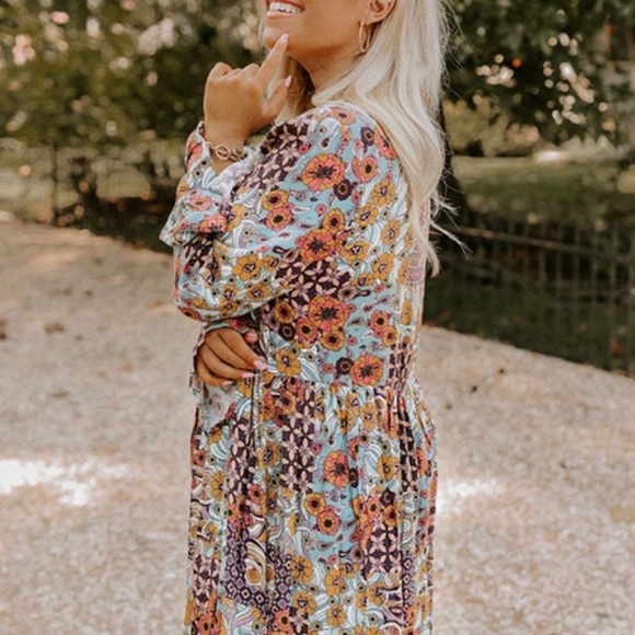 New Multicolor Boho Floral Pattern Babydoll Dress Size 3X - Picture 4 of 12